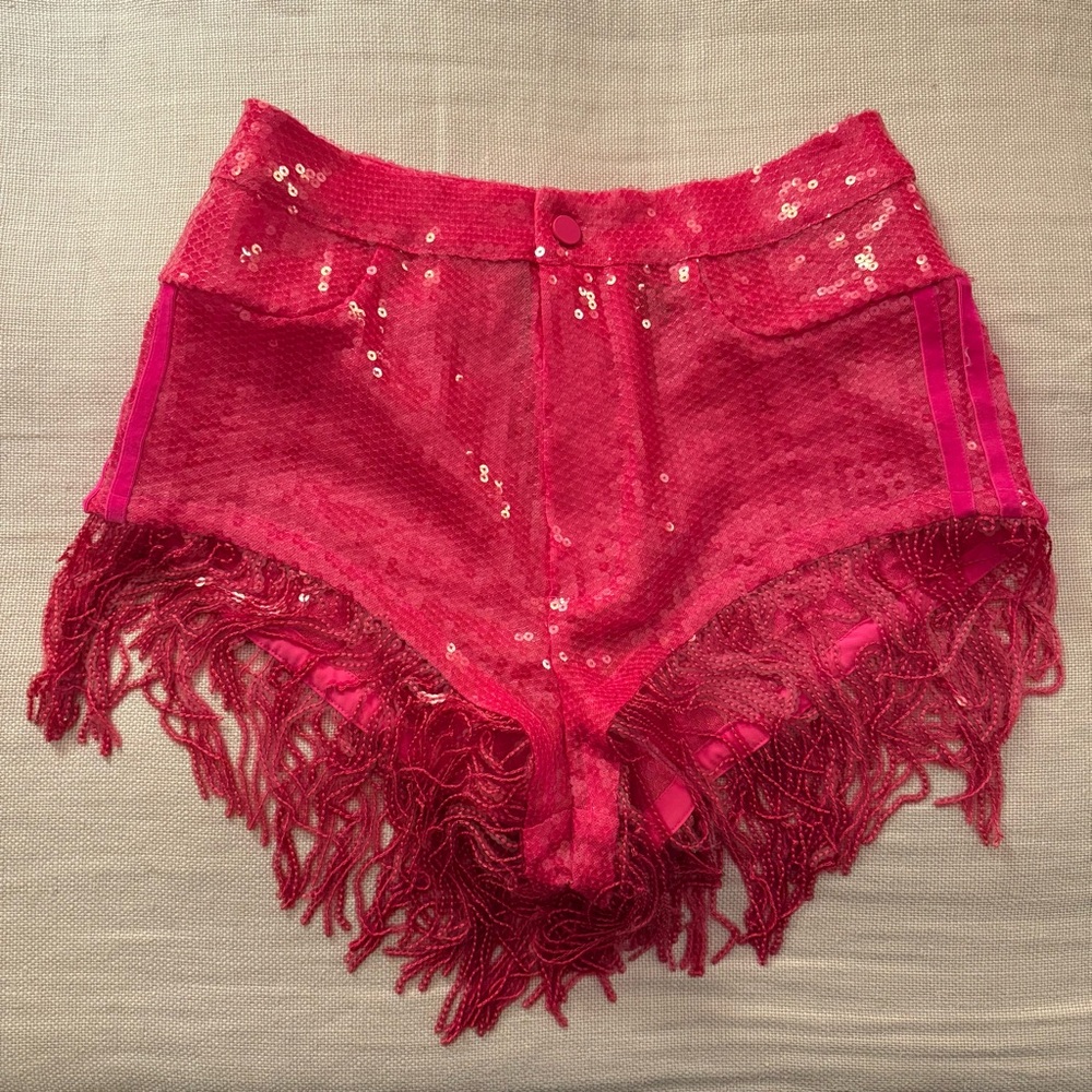 NWOT Adidas x IVY PARK Triple Pink Sequin Shorts with Fringe, size S - Picture 6 of 8